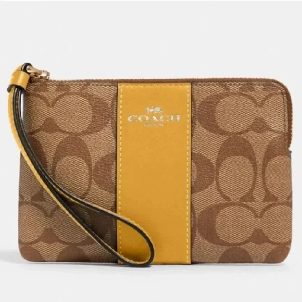 COACH Signature PVC Leather Corner Zip Wristlet - Picture 8 of 16